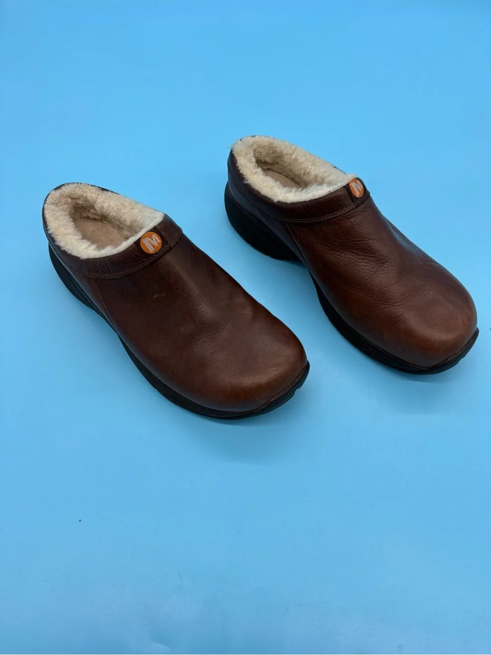 Merrell Men's Primo Chill Brown Leather Fleece Lined Clogs Slip On Size 9.5